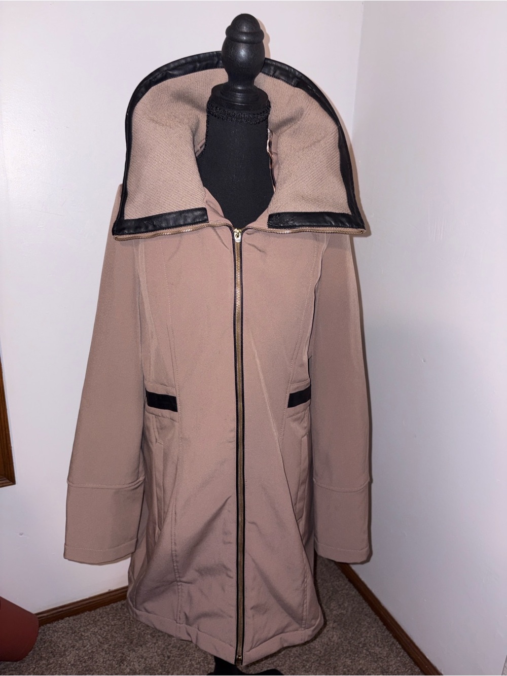 Steve Madden Taupe Trench Coat with Black Trim